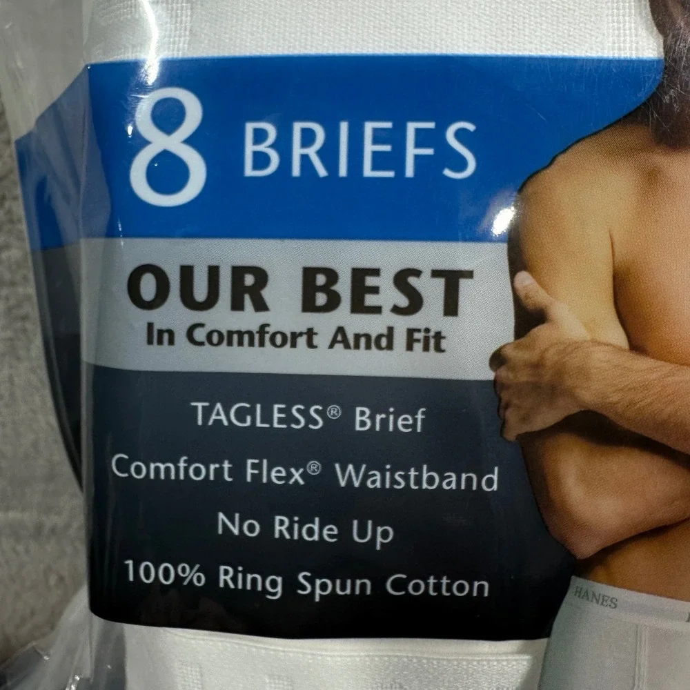 Hanes Briefs Mens XL White 8 Pack Tagless Cotton Comfort Flex Waistband